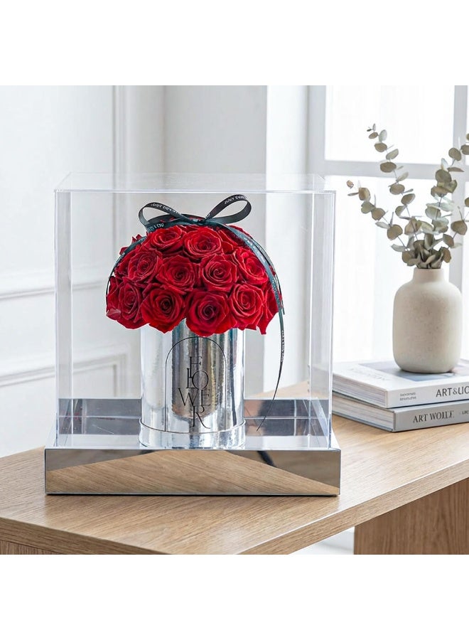 Si Bonne Luxury Preserved Red Rose Bouquet in Mirrored Silver Vase - Eternal Flower Arrangement in Clear Acrylic Display Case - Elegant Gift for Anniversary, Birthday, and Home Decor - Image 2